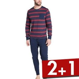 Bresdk Lange winterpyjama voor heren van katoen, tweedelig, lange broek, pyjama met zakken, Blauw, S Bresdk Lange winterpyjama voor heren van katoen, tweedelig, lange broek, pyjama met zakken, Blauw, S